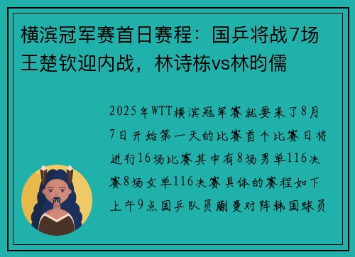 横滨冠军赛首日赛程：国乒将战7场 王楚钦迎内战，林诗栋vs林昀儒